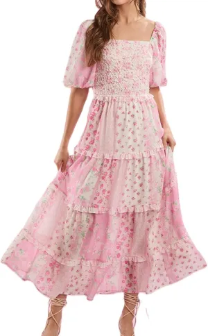 Woman Floral Puff Sleeve Maxi Dress Square Neck Ruffle Flowy Long Dresses Bohemian Tiered Summer Sundress