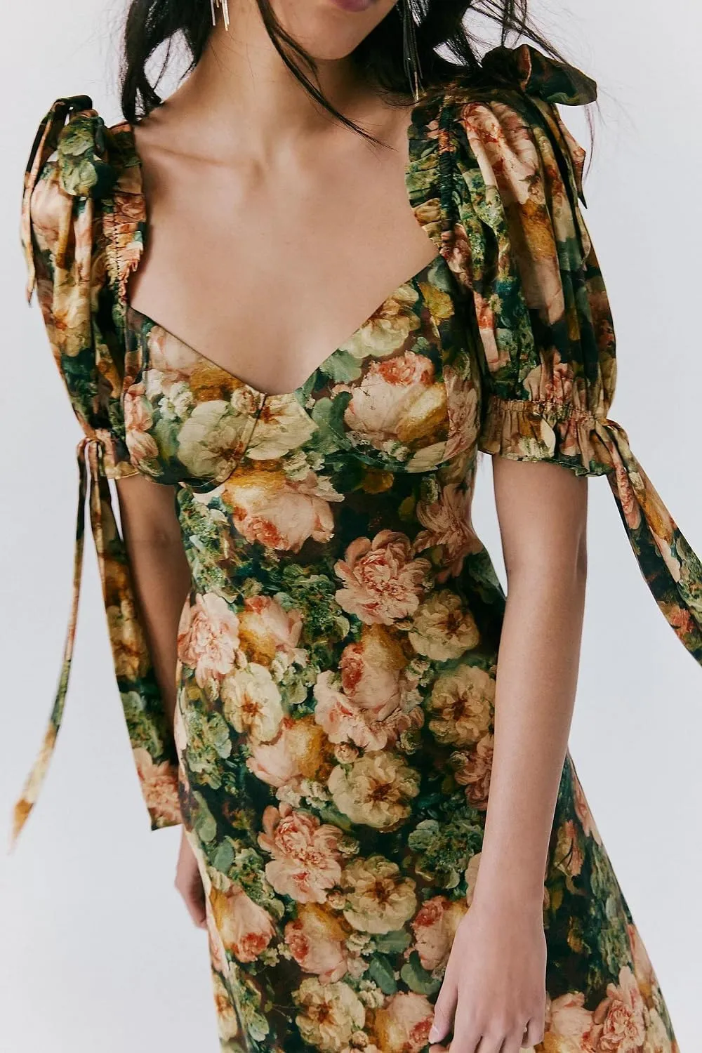 Woman Floral Puff Sleeve Maxi Dress Square Neck Ruffle Flowy Long Dresses Bohemian Tiered Summer Sundress