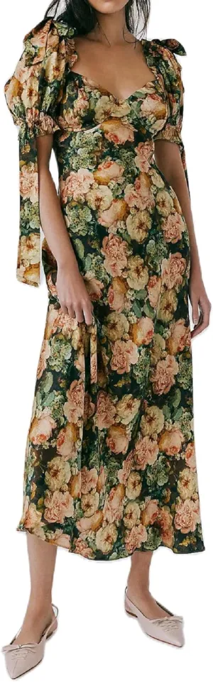 Woman Floral Puff Sleeve Maxi Dress Square Neck Ruffle Flowy Long Dresses Bohemian Tiered Summer Sundress