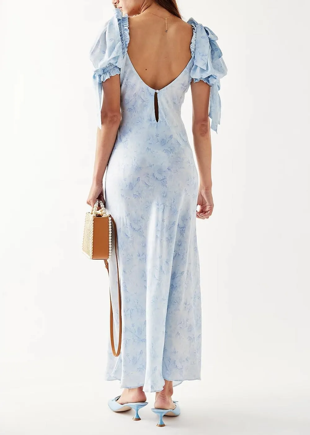 Woman Floral Puff Sleeve Maxi Dress Square Neck Ruffle Flowy Long Dresses Bohemian Tiered Summer Sundress