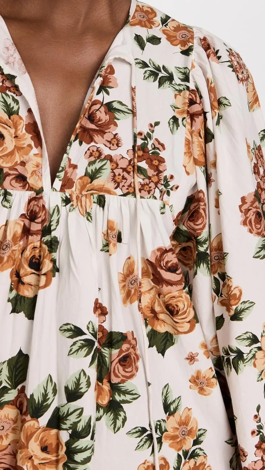 Women Bohemian Floral Short Dress Puff Sleeve Flowy Babydoll Dress Boho Loose Fit Shirt Dress Summer Mini Sundress