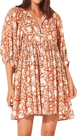 Women Bohemian Floral Short Dress Puff Sleeve Flowy Babydoll Dress Boho Loose Fit Shirt Dress Summer Mini Sundress