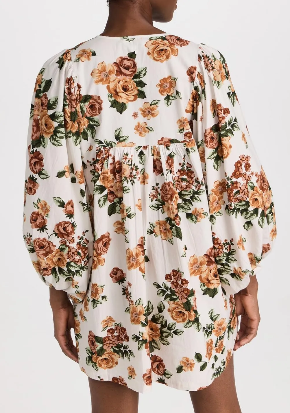 Women Bohemian Floral Short Dress Puff Sleeve Flowy Babydoll Dress Boho Loose Fit Shirt Dress Summer Mini Sundress