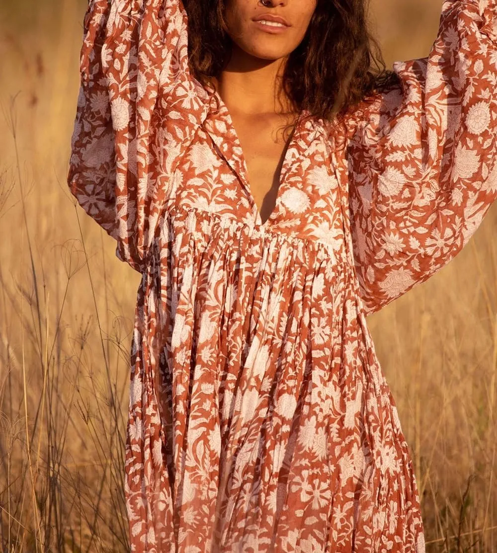 Women Bohemian Floral Short Dress Puff Sleeve Flowy Babydoll Dress Boho Loose Fit Shirt Dress Summer Mini Sundress