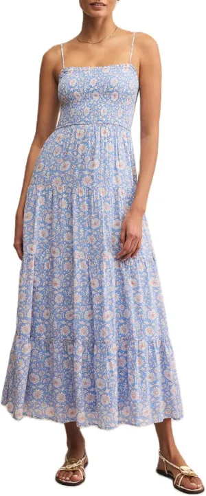 Women Boho Floral Long Cami Dress Spaghetti Strap Cut Out Maxi Dress Backless Tiered Flowy Summer Beach Dresse