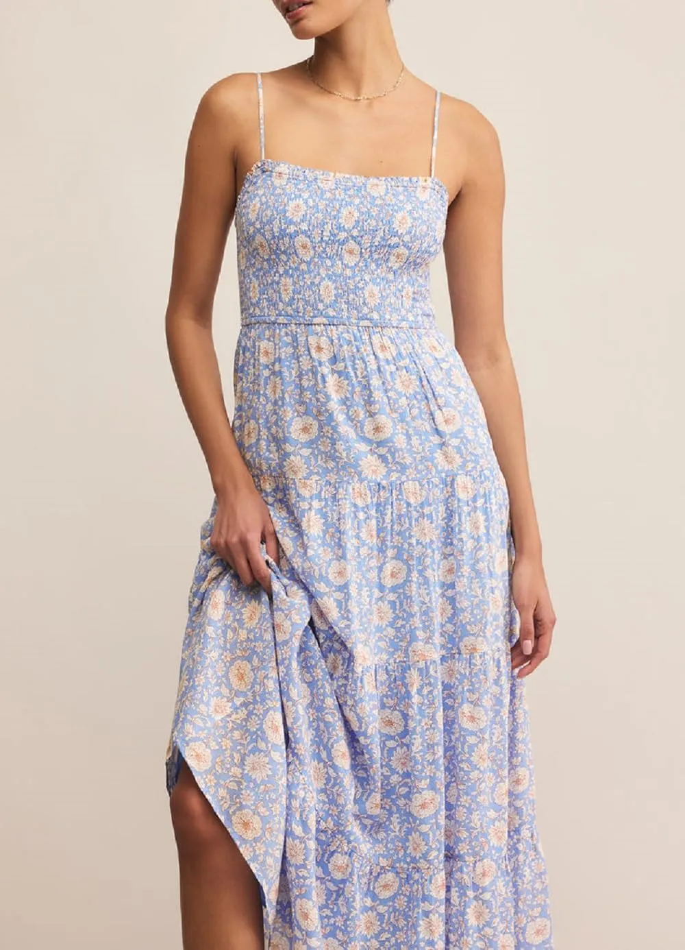 Women Boho Floral Long Cami Dress Spaghetti Strap Cut Out Maxi Dress Backless Tiered Flowy Summer Beach Dresse