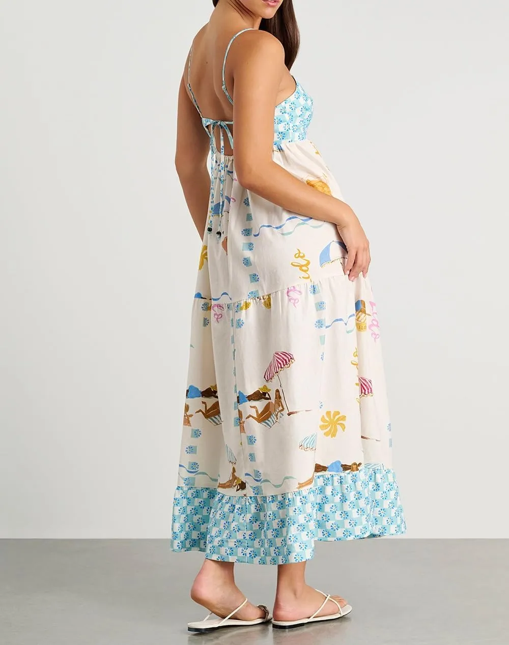 Women Boho Floral Maxi Cami Dress Spaghetti Strap Flowy Long Dress Square Neck A Line Dress Summer Beach Dress
