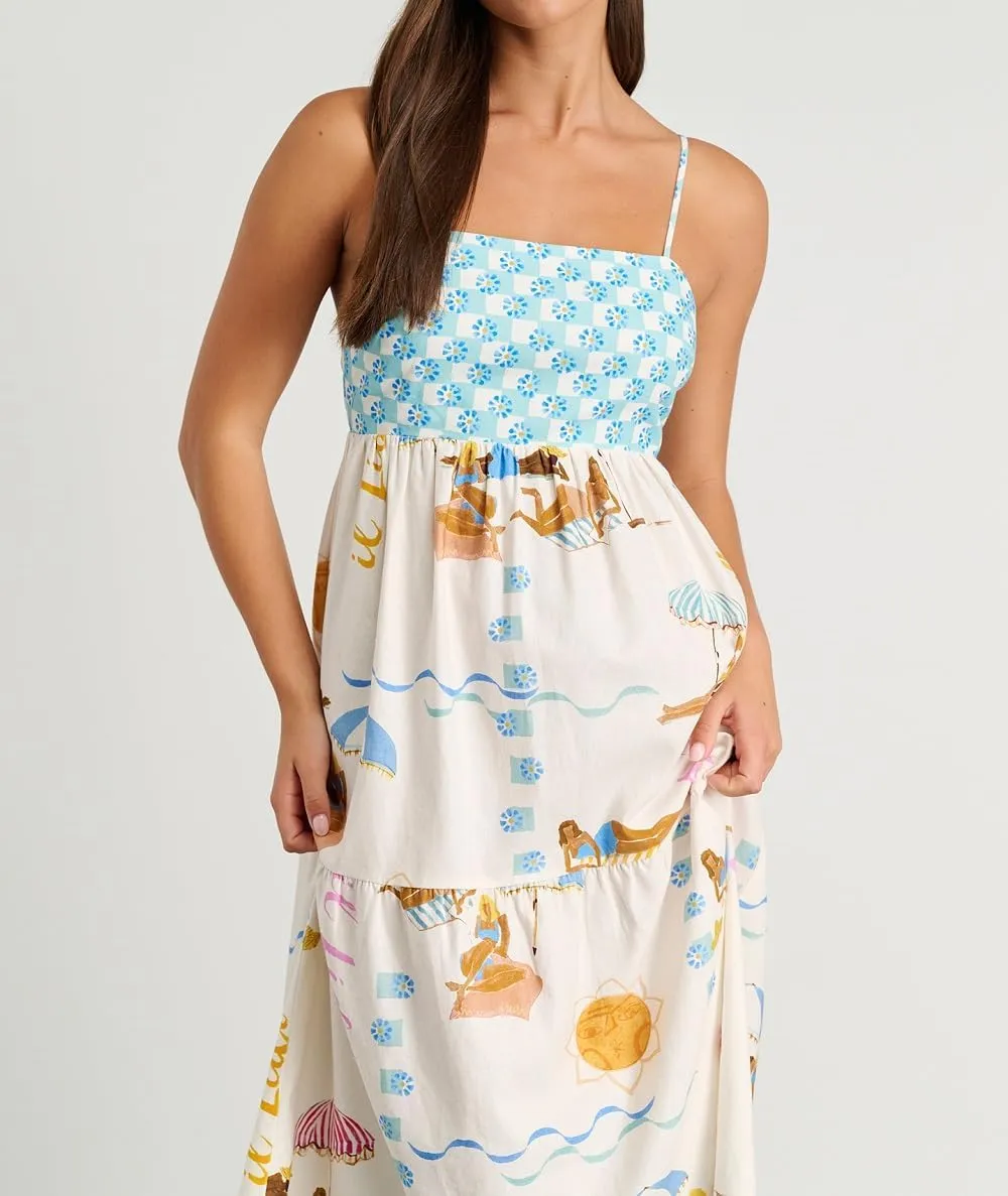Women Boho Floral Maxi Cami Dress Spaghetti Strap Flowy Long Dress Square Neck A Line Dress Summer Beach Dress