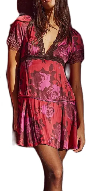 Women Boho Floral Mini Dress V Neck Short Sleeve Flowy Sundress Graphic Babydoll Dress Summer Beach Dress