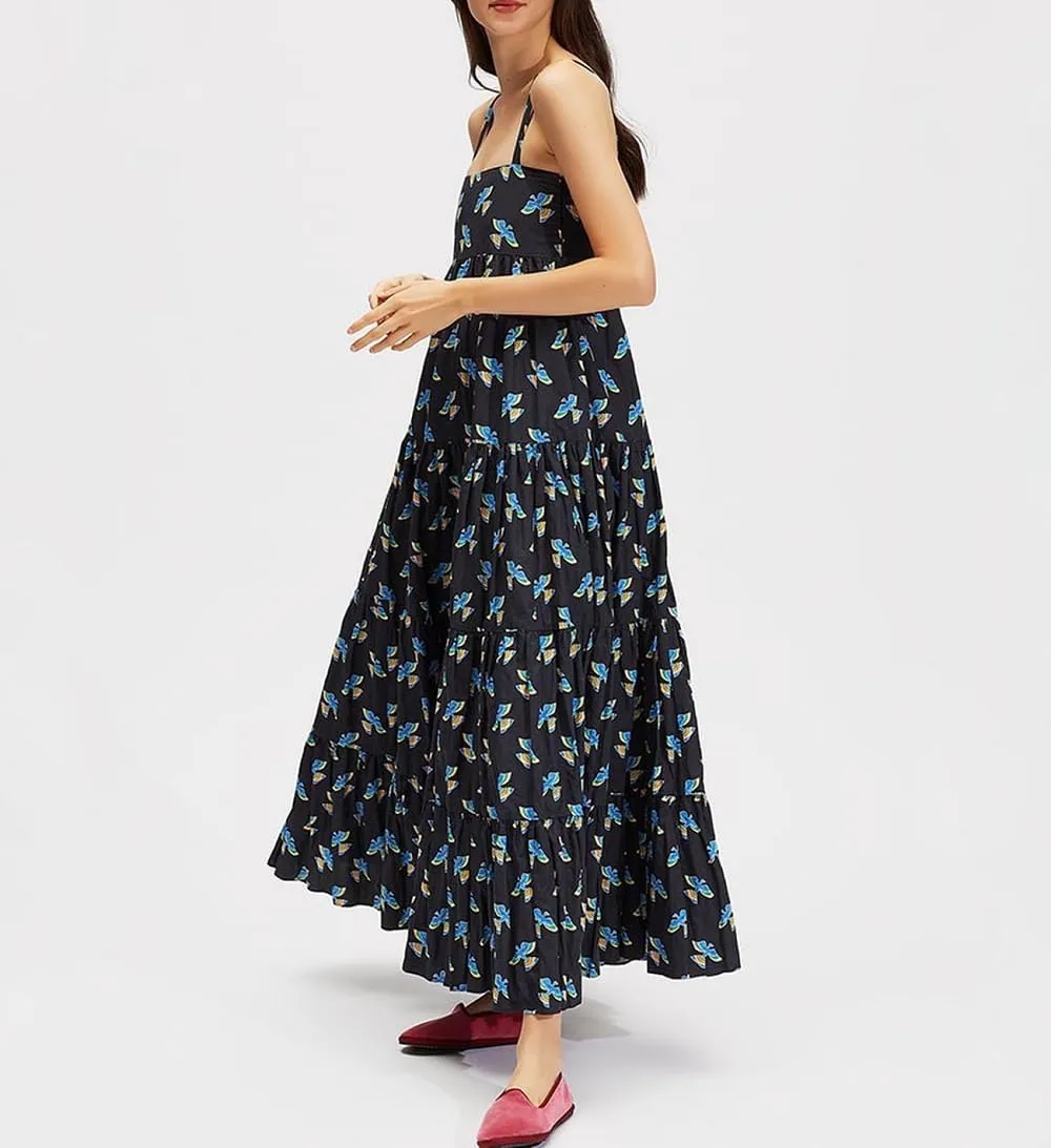Women Boho Maxi Cami Dress Graphic Spaghetti Strap Long Dress Floral Backless Flowy Sundress Summer Beach Dress