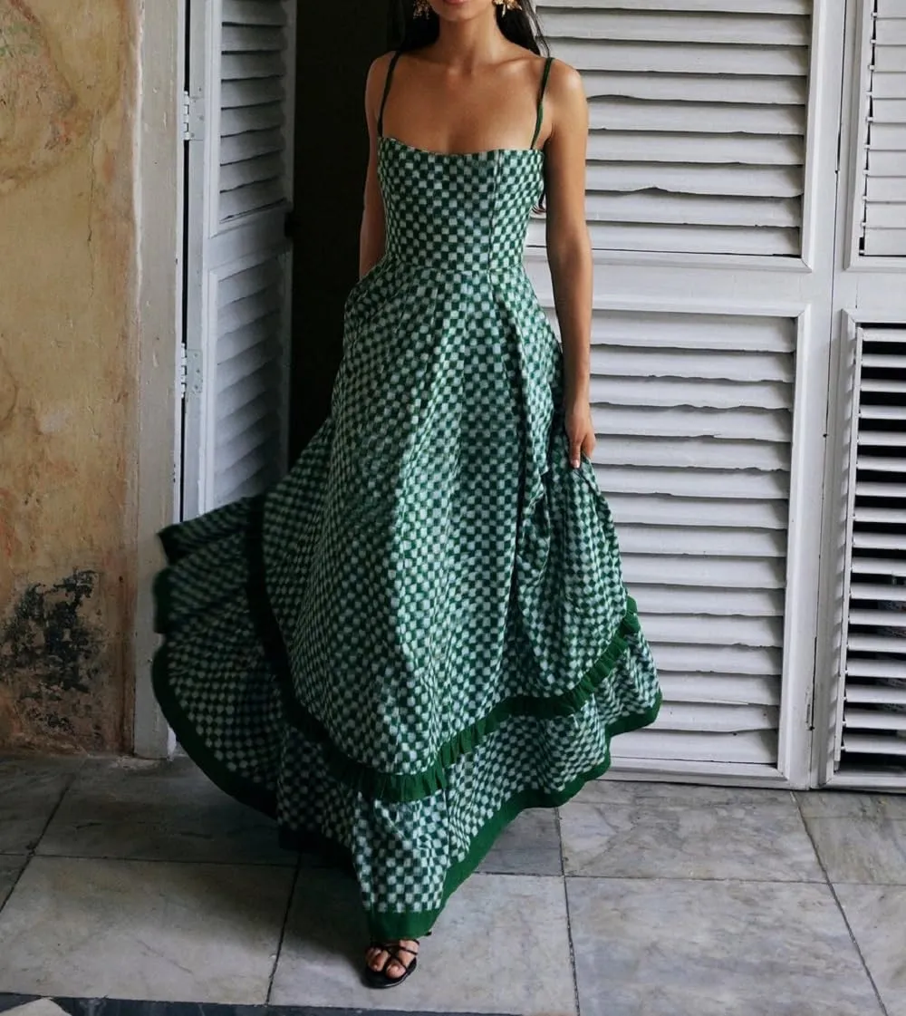 Women Boho Maxi Cami Dress Graphic Spaghetti Strap Long Dress Floral Backless Flowy Sundress Summer Beach Dress