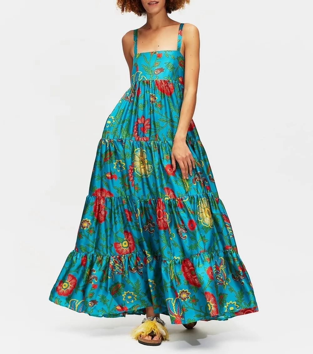 Women Boho Maxi Cami Dress Graphic Spaghetti Strap Long Dress Floral Backless Flowy Sundress Summer Beach Dress
