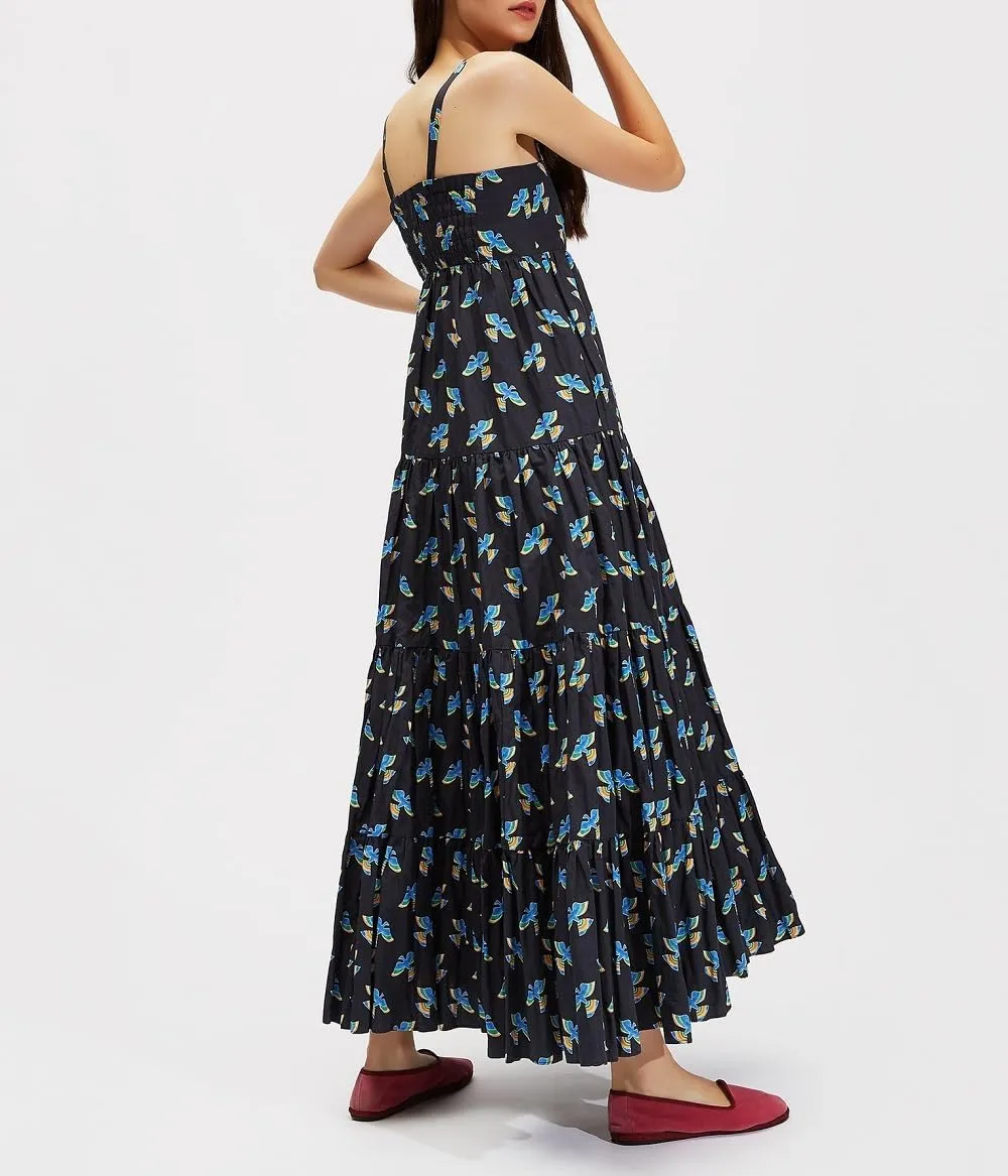 Women Boho Maxi Cami Dress Graphic Spaghetti Strap Long Dress Floral Backless Flowy Sundress Summer Beach Dress