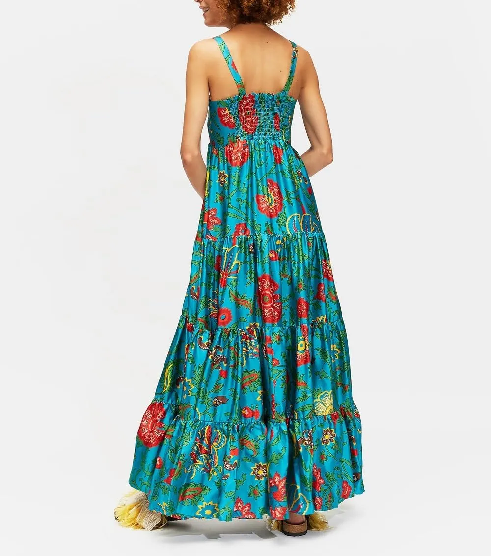 Women Boho Maxi Cami Dress Graphic Spaghetti Strap Long Dress Floral Backless Flowy Sundress Summer Beach Dress