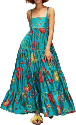 Women Boho Maxi Cami Dress Graphic Spaghetti Strap Long Dress Floral Backless Flowy Sundress Summer Beach Dress