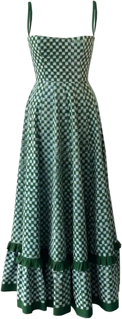 Women Boho Maxi Cami Dress Graphic Spaghetti Strap Long Dress Floral Backless Flowy Sundress Summer Beach Dress