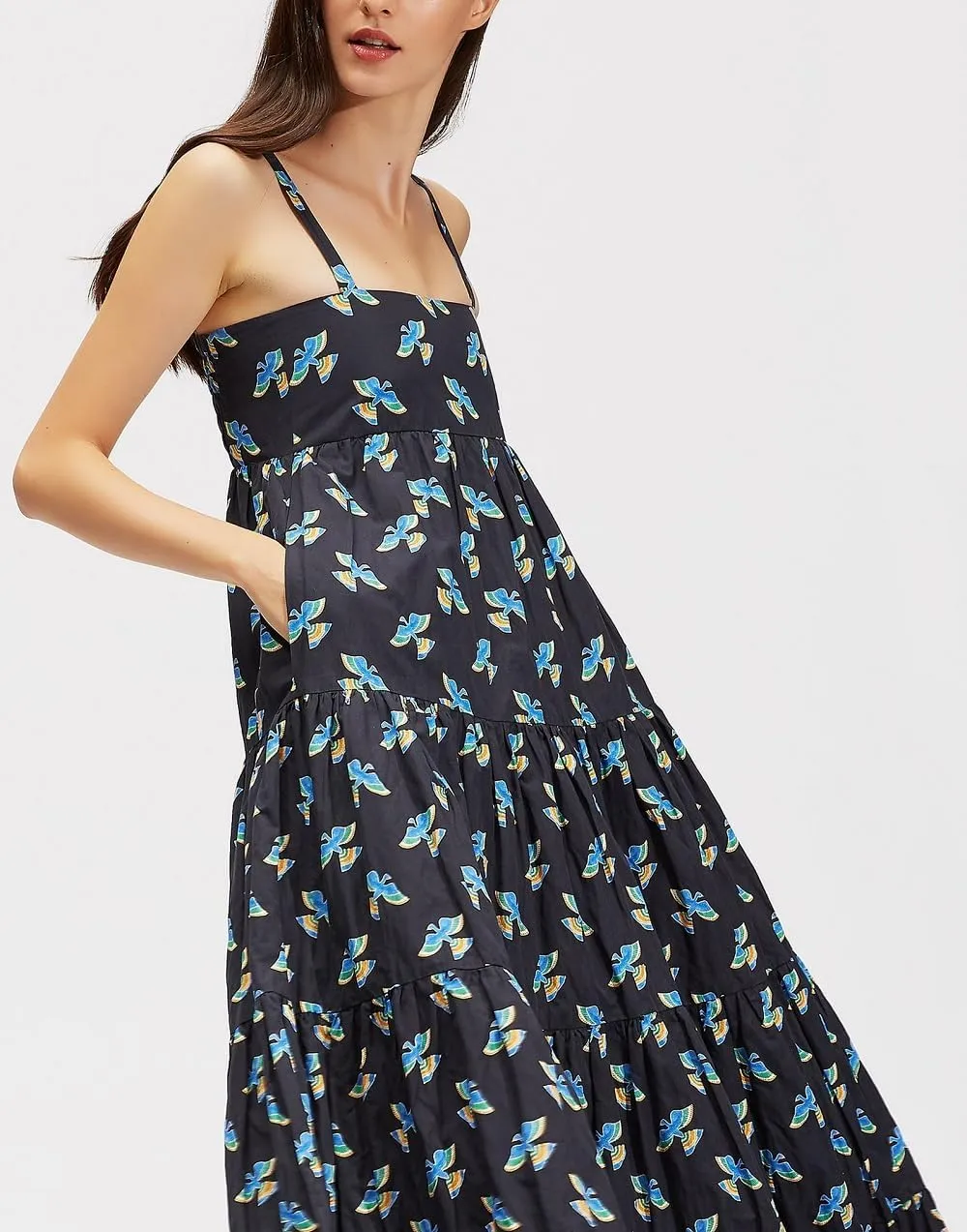 Women Boho Maxi Cami Dress Graphic Spaghetti Strap Long Dress Floral Backless Flowy Sundress Summer Beach Dress
