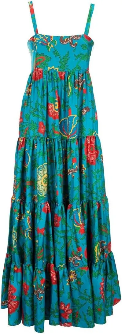 Women Boho Maxi Cami Dress Graphic Spaghetti Strap Long Dress Floral Backless Flowy Sundress Summer Beach Dress