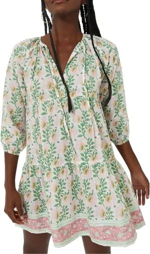 Women Boho Puff Sleeve Short Dress Floral Flowy Babydoll Dress V Neck Loose Fit A Line Dress Bohemian Mini Sundress