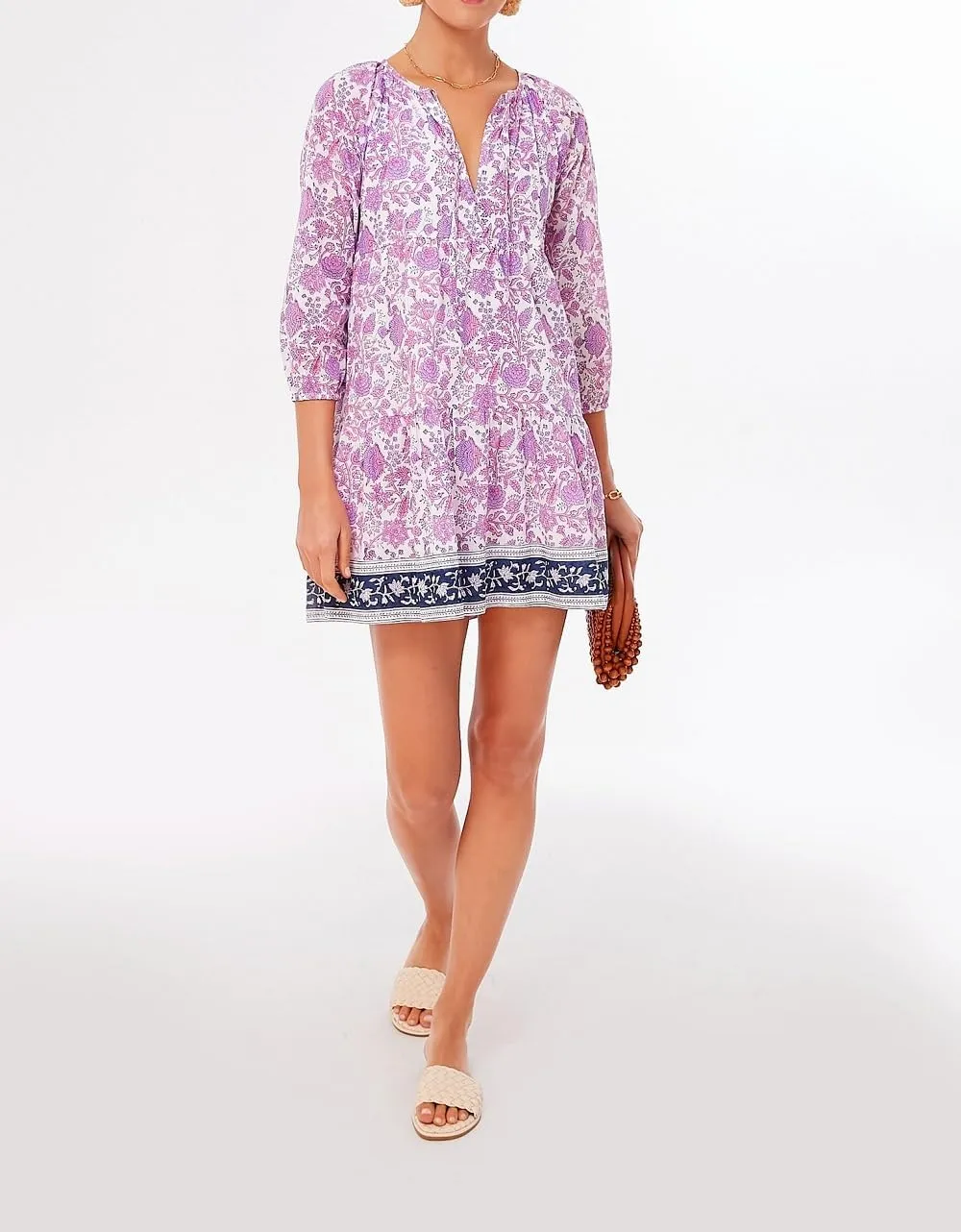 Women Boho Puff Sleeve Short Dress Floral Flowy Babydoll Dress V Neck Loose Fit A Line Dress Bohemian Mini Sundress
