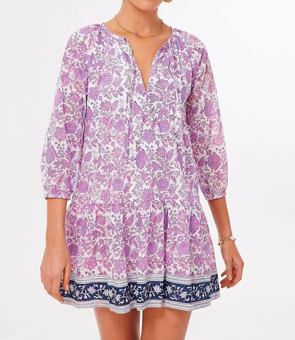 Women Boho Puff Sleeve Short Dress Floral Flowy Babydoll Dress V Neck Loose Fit A Line Dress Bohemian Mini Sundress