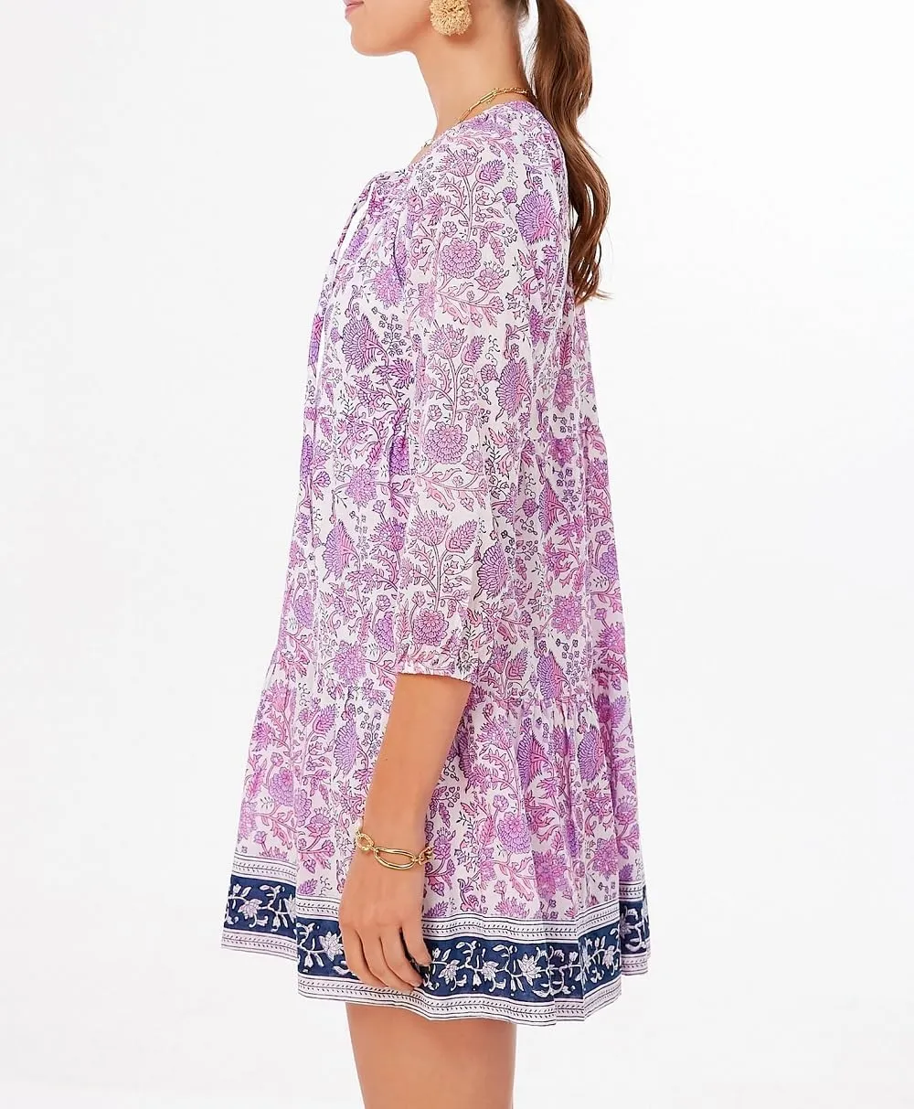 Women Boho Puff Sleeve Short Dress Floral Flowy Babydoll Dress V Neck Loose Fit A Line Dress Bohemian Mini Sundress