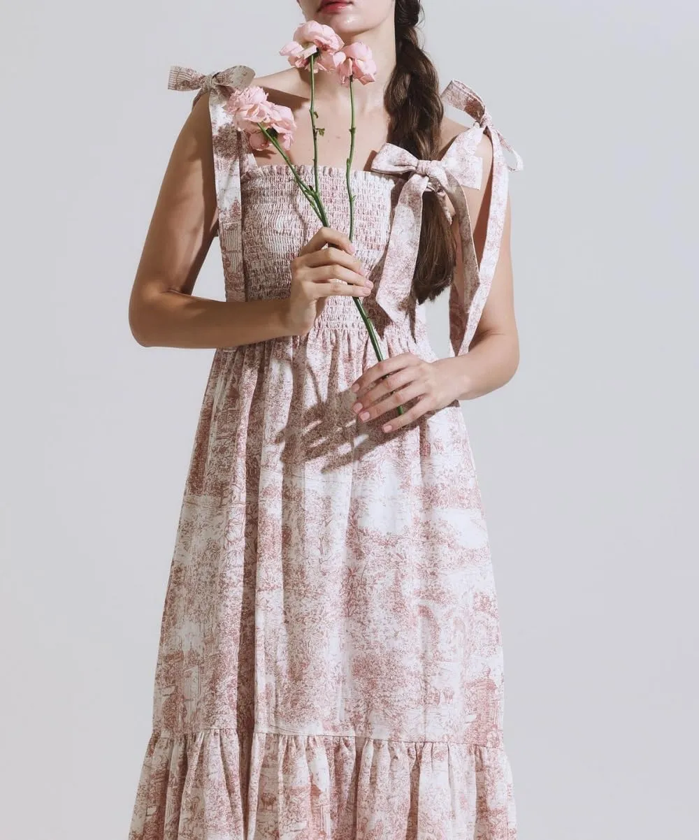 Women Floral Tie Shoulder Maxi Dress Boho Flowy Tiered Sundress Square Neck Sleeveless Long Dress Beach Dress