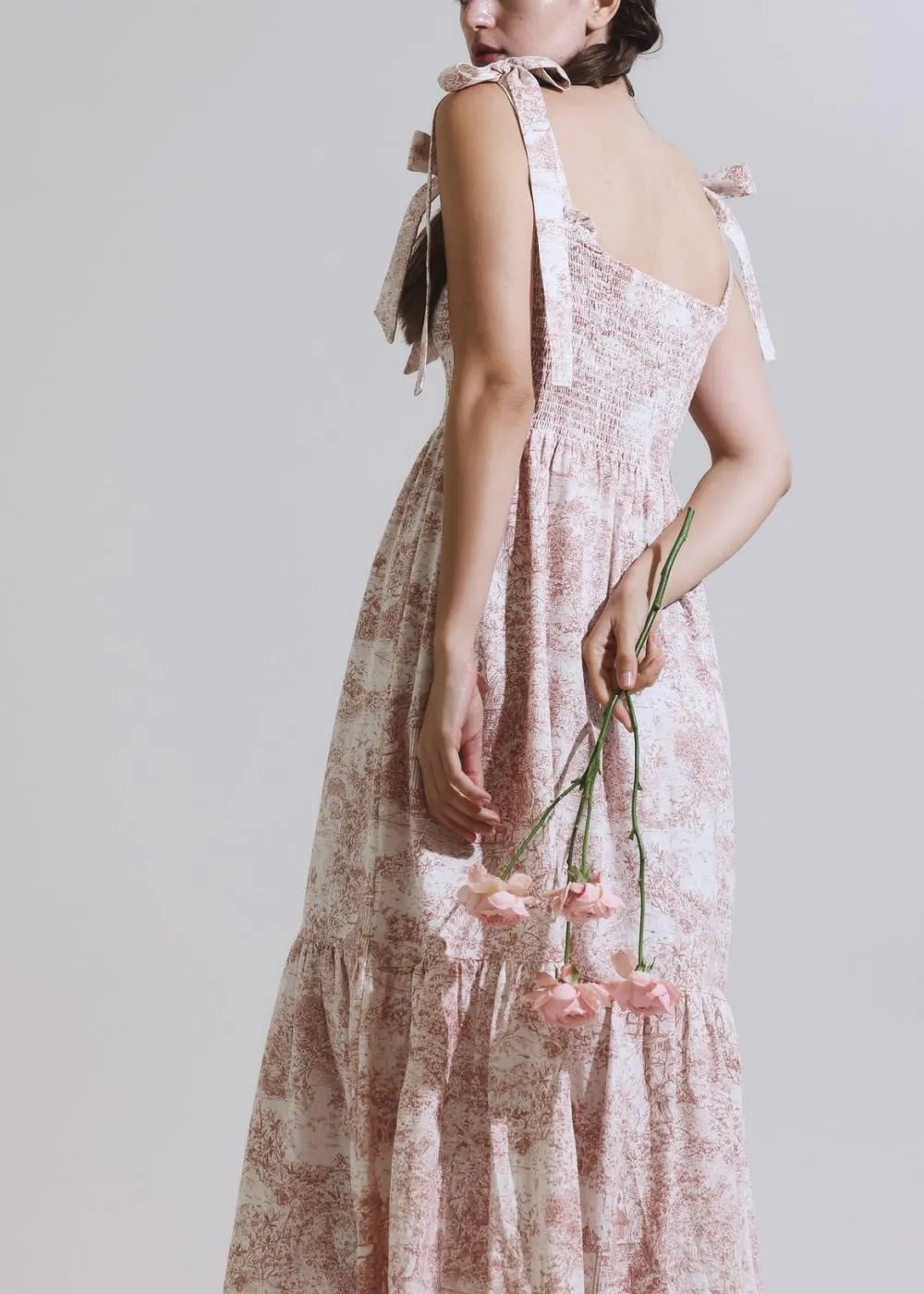 Women Floral Tie Shoulder Maxi Dress Boho Flowy Tiered Sundress Square Neck Sleeveless Long Dress Beach Dress