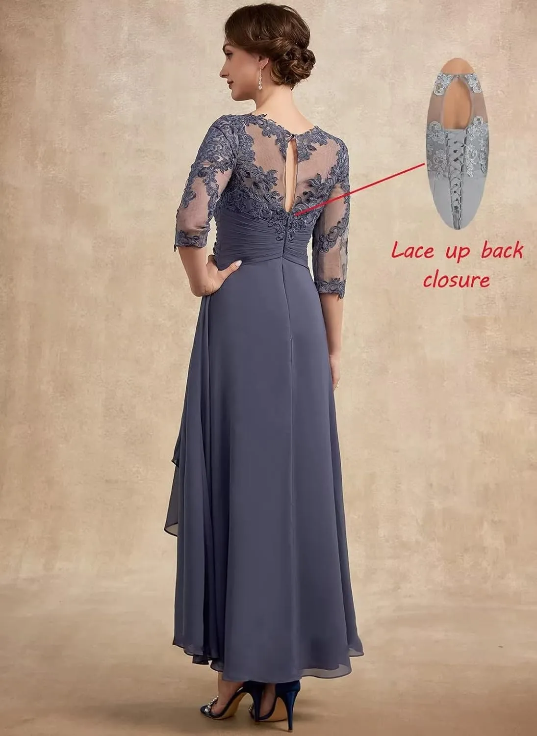 Women Long Floral Lace Chiffon Mother of Bride Dresses A-line Pleated Formal Party Evening Gown