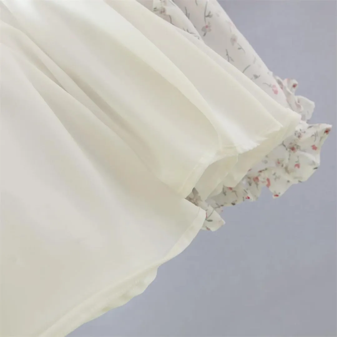 Women Retro Bandage Tie Bow Spaghetti Strap Mini Dress V Neck Spliced Ruffles Floral Holiday Robe
