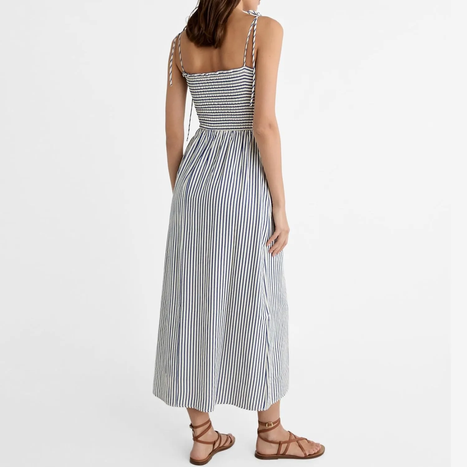 Women Striped Maxi Dress Tie Shoulder Strap Tiered Sundress Boho Flowy Sleeveless Long Dress Summer Beach Dress