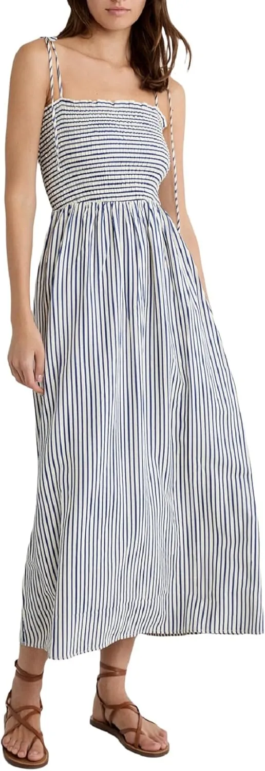 Women Striped Maxi Dress Tie Shoulder Strap Tiered Sundress Boho Flowy Sleeveless Long Dress Summer Beach Dress