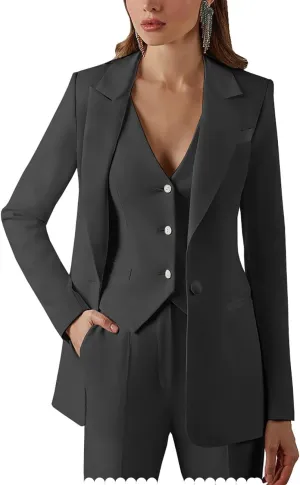 Women Suits Office Work 3 Pieces Set Lady Blazer Formal Business Suit Wedding Tuxedos Party (Blazer Vest Pants)