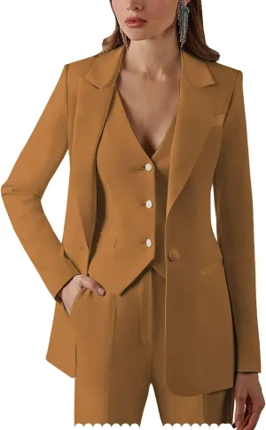 Women Suits Office Work 3 Pieces Set Lady Blazer Formal Business Suit Wedding Tuxedos Party (Blazer Vest Pants)