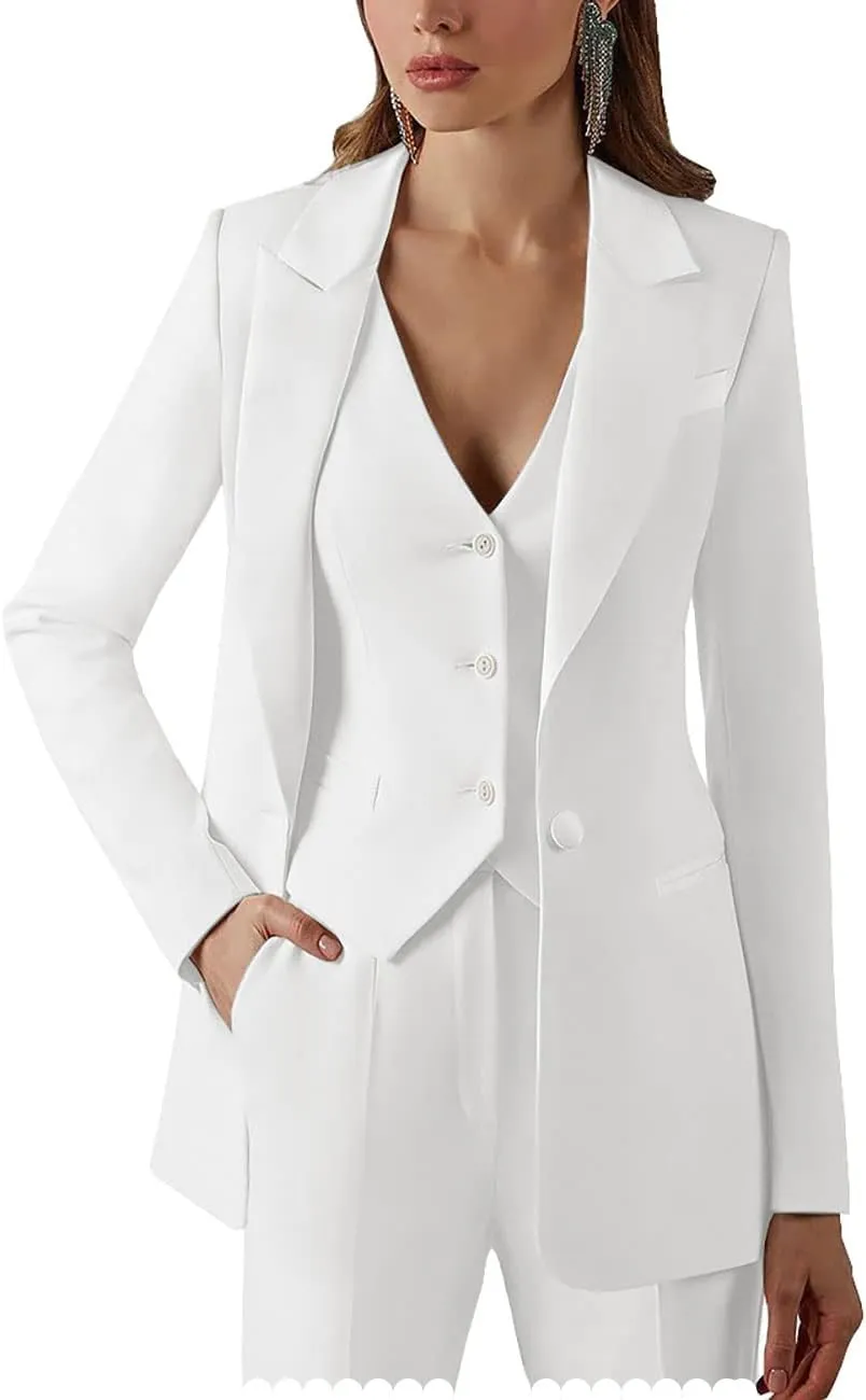 Women Suits Office Work 3 Pieces Set Lady Blazer Formal Business Suit Wedding Tuxedos Party (Blazer Vest Pants)