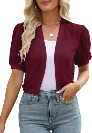 Women Summer Open Front Sheer Short Sleeve Ruffle Cropped Chiffon Capes Bolero Shrug Cardigan