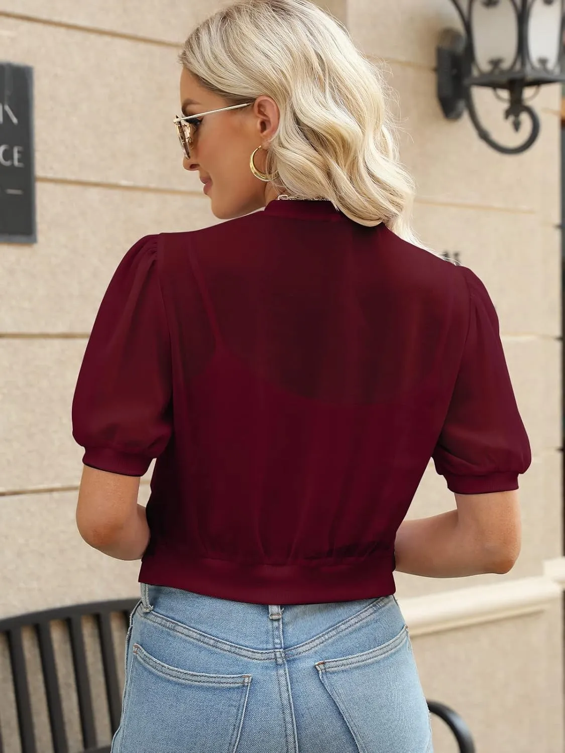 Women Summer Open Front Sheer Short Sleeve Ruffle Cropped Chiffon Capes Bolero Shrug Cardigan