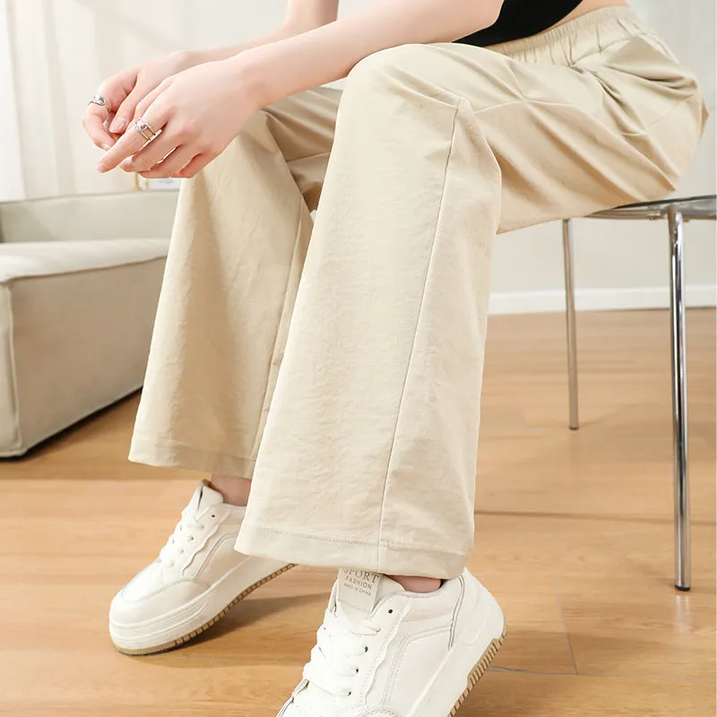 Womens Cargo Pants  Cotton Blend  Relaxed Fit  Elastic Waist  Straight Leg