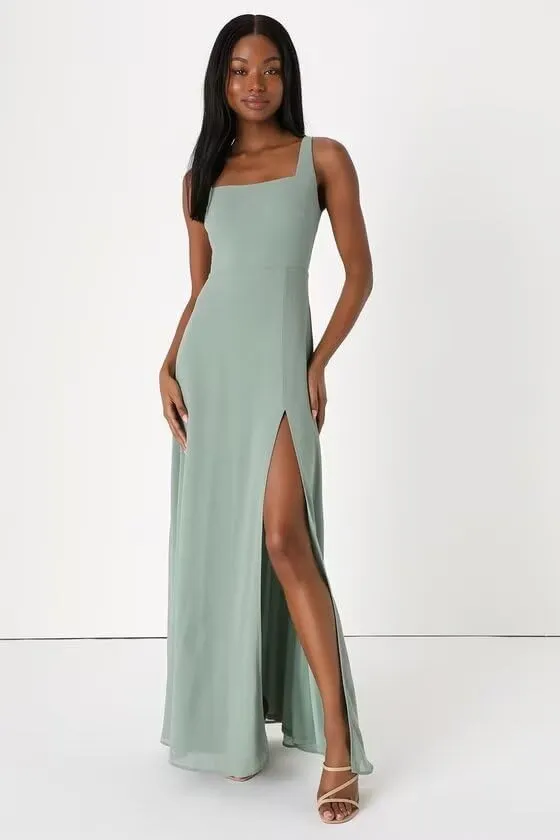Women's Chiffon Bridesmaid Dresses with Slit 2025 Square Neck Formal Wedding Guest Dress PU262