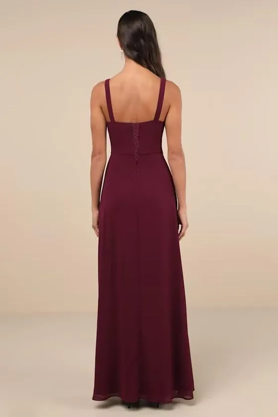 Women's Chiffon Bridesmaid Dresses with Slit 2025 Square Neck Formal Wedding Guest Dress PU262