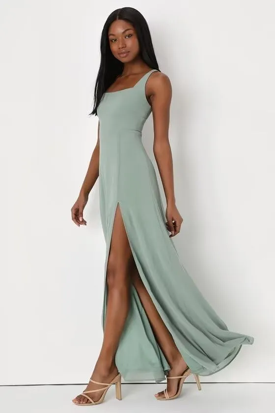 Women's Chiffon Bridesmaid Dresses with Slit 2025 Square Neck Formal Wedding Guest Dress PU262