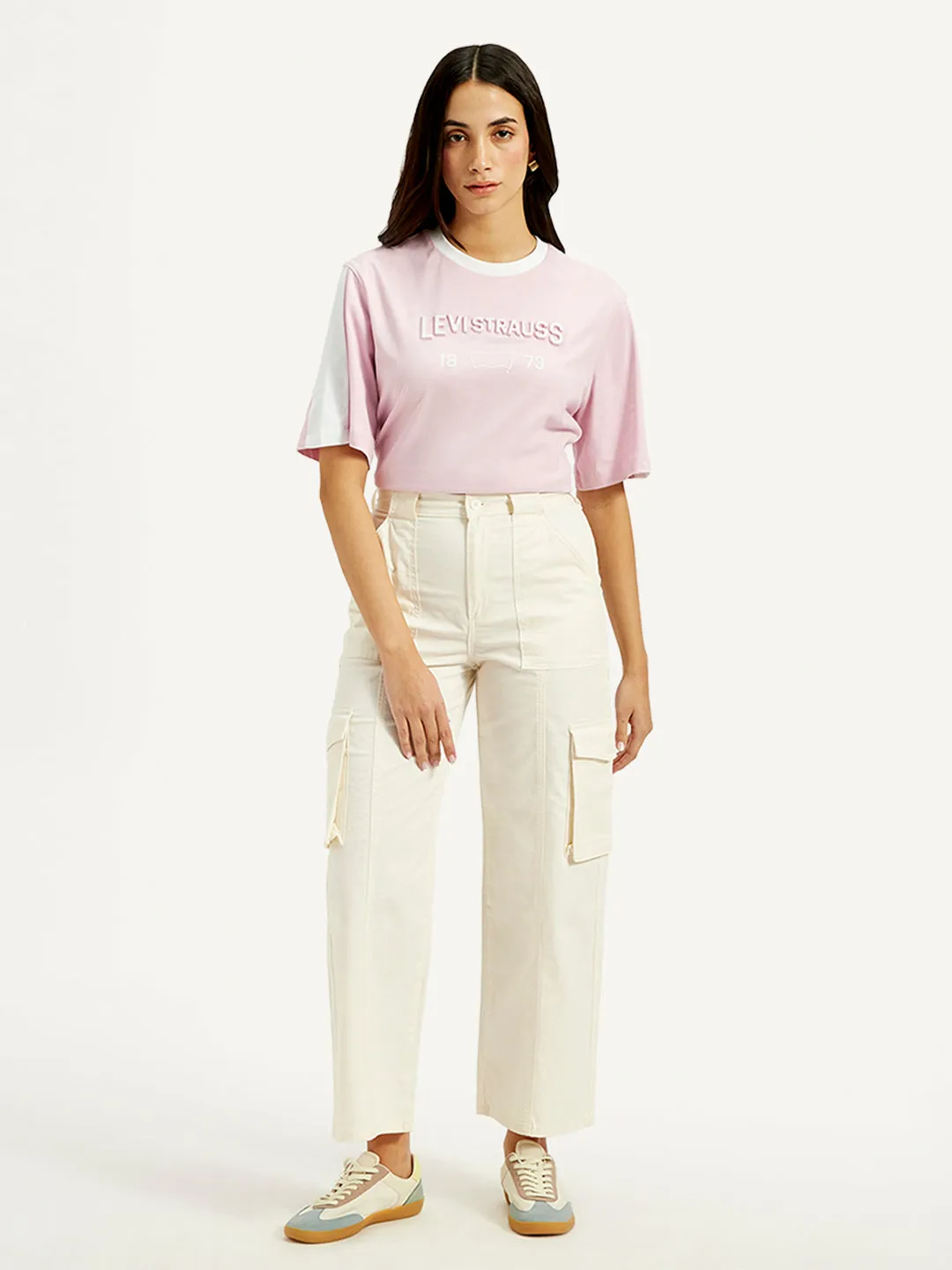 Women's High Rise Off-White Wide Leg Cargo Trousers