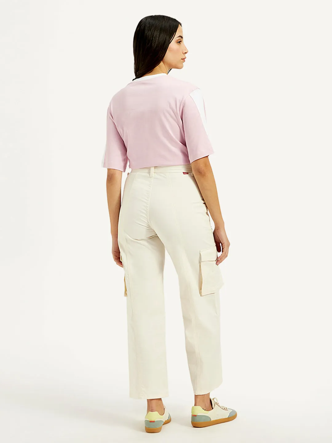 Women's High Rise Off-White Wide Leg Cargo Trousers