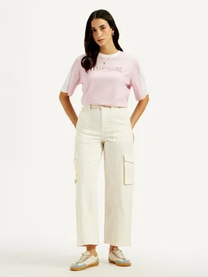 Women's High Rise Off-White Wide Leg Cargo Trousers