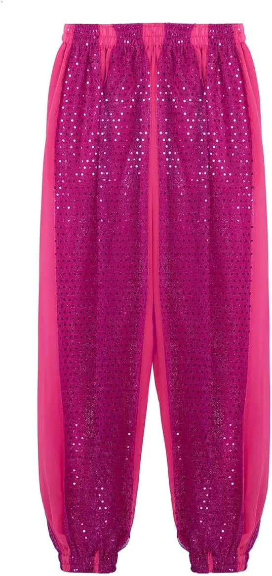Women's India Shiny Coin Tassel Belly Dance Set Crop Top with Harem Pants Hip Scarf Head Scarfs