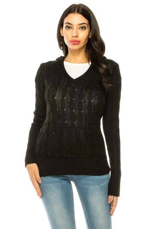 Womens Knit Hoodie Sweater