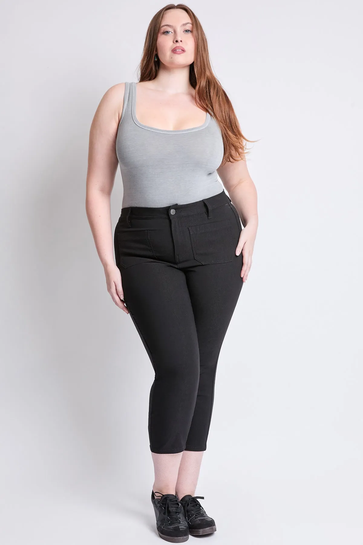 Women's Plus High Rise Crop Straight Leg Pants, Black