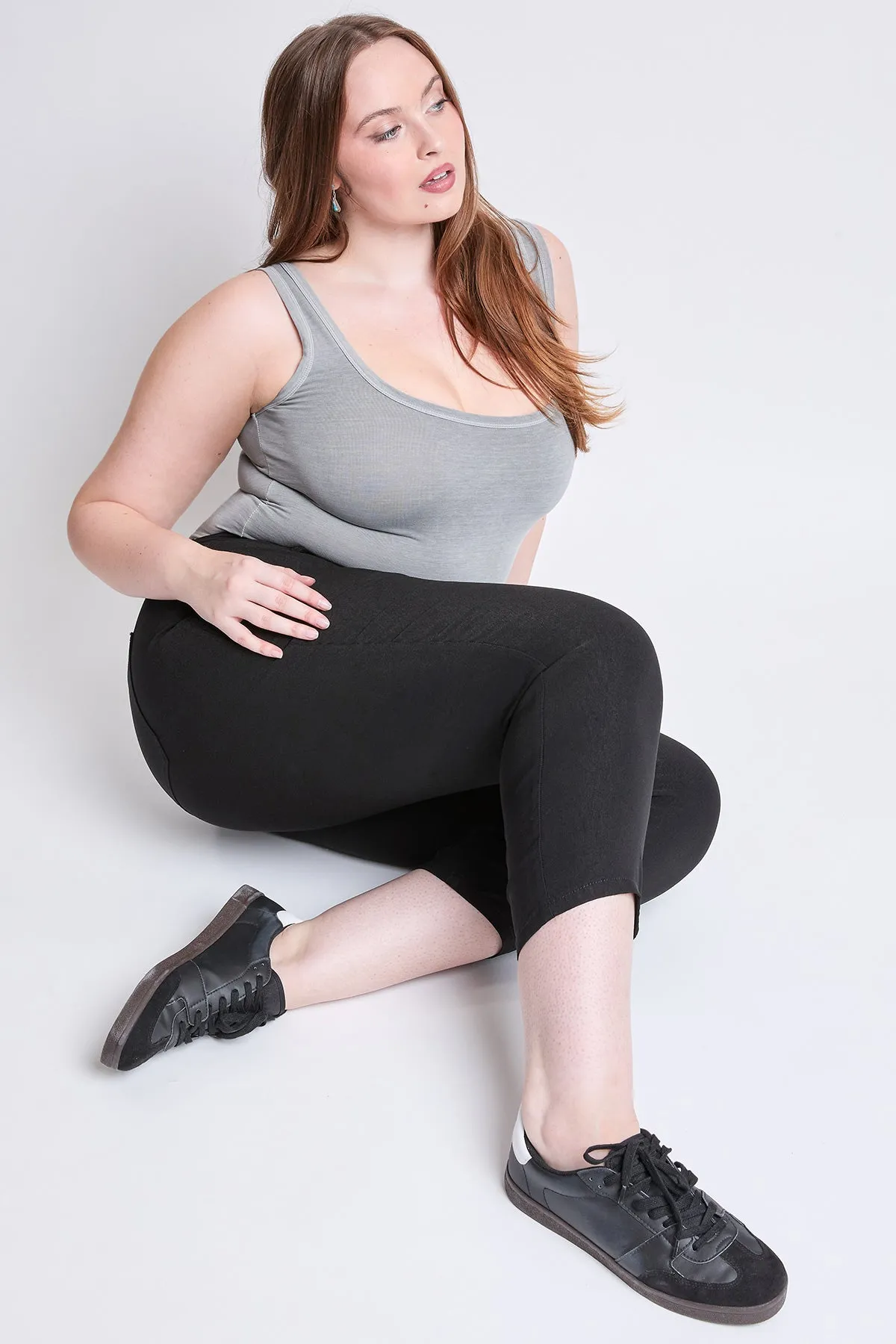 Women's Plus High Rise Crop Straight Leg Pants, Black