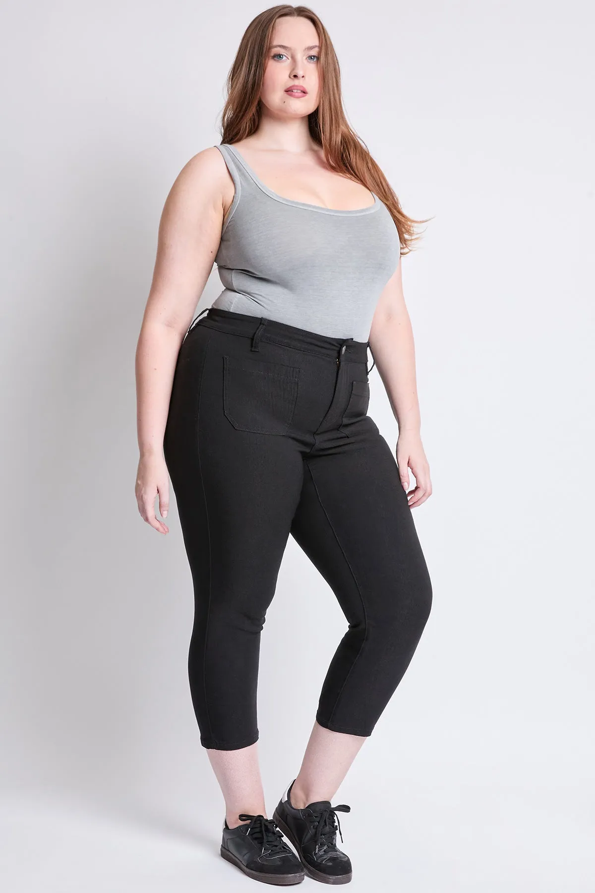 Women's Plus High Rise Crop Straight Leg Pants, Black