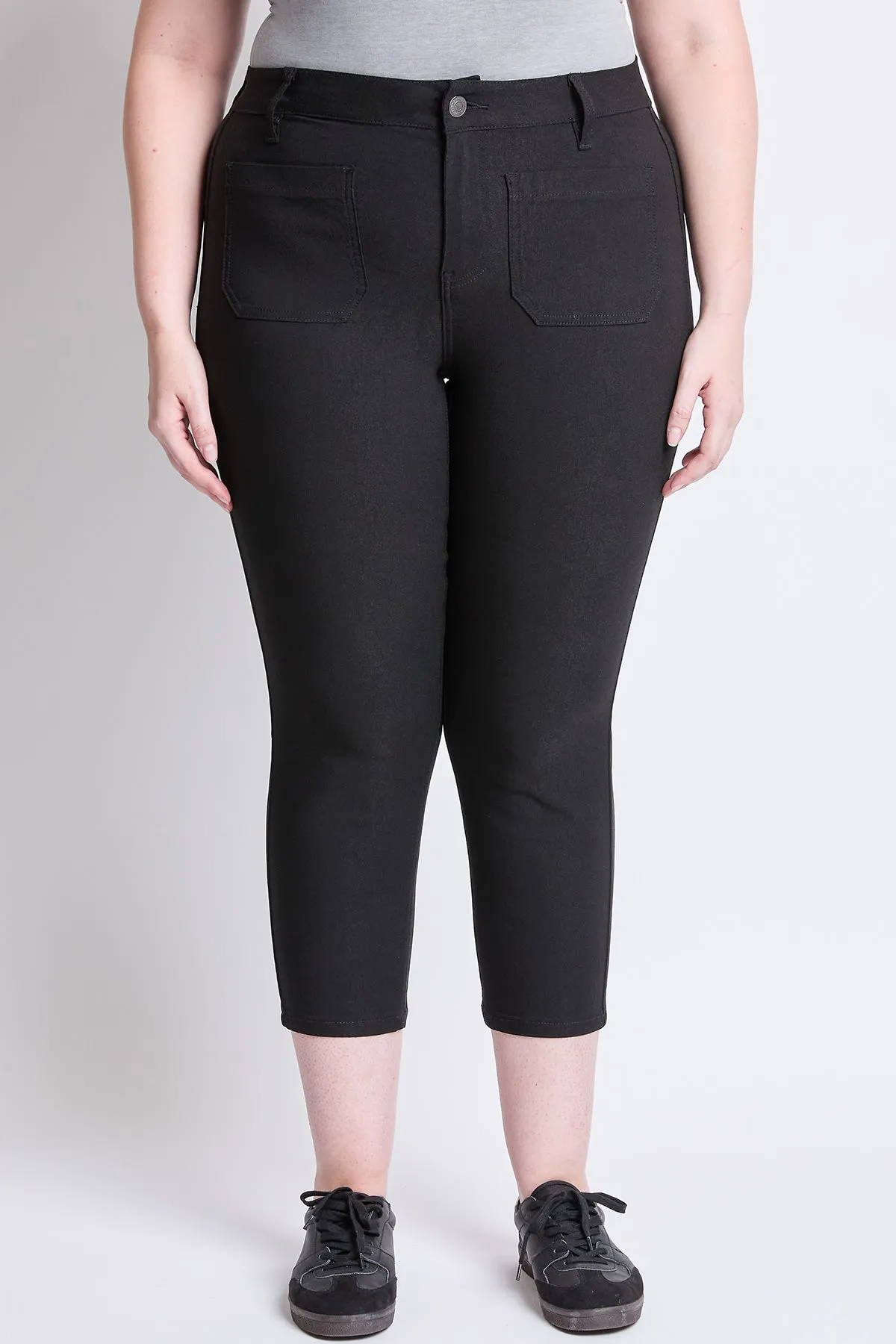 Women's Plus High Rise Crop Straight Leg Pants, Black